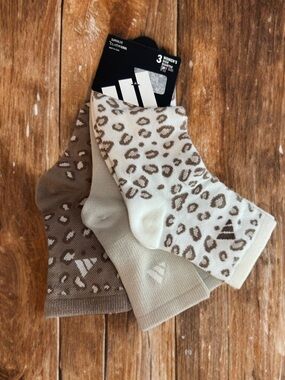 adidas Women's 3-Pack Leopard Ankle Socks in Cream, Tan and Brown